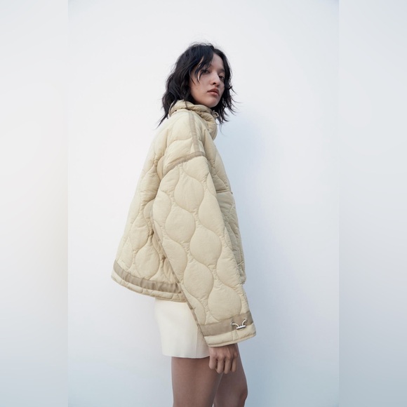 Zara  Quilted Tan ivory lightweight Jacket coat - Picture 3 of 10
